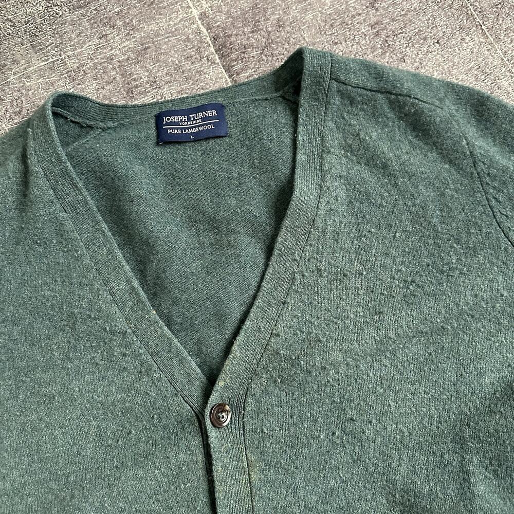 Mens Joseph Turner Yorkshire Teal 100% Lambswool Button Up Cardigan Sweater Sz L